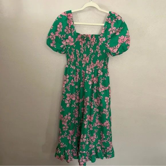 J. Crew Green Midi Dress with Pink Floral Print - Picture 4 of 5